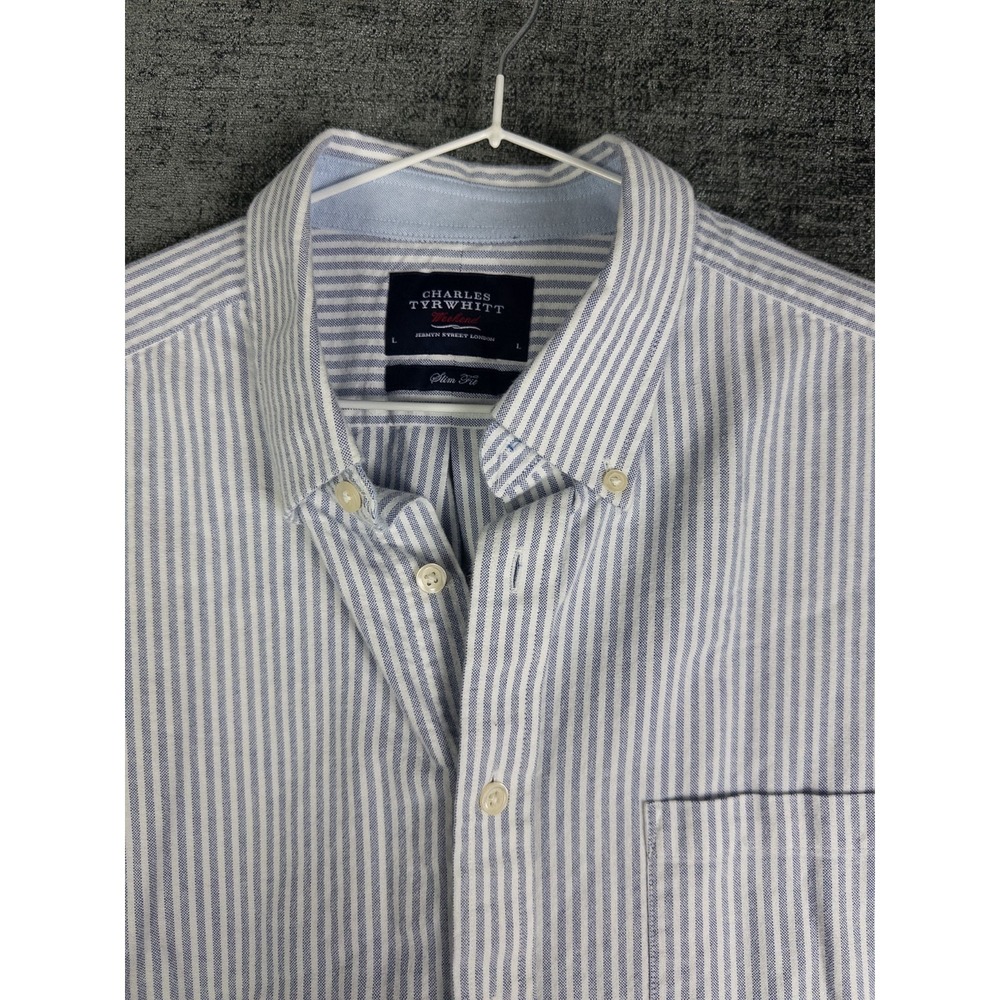 Charles Tyrwhitt Button Down Shirt Mens L Striped Slim Fit Cotton Formal